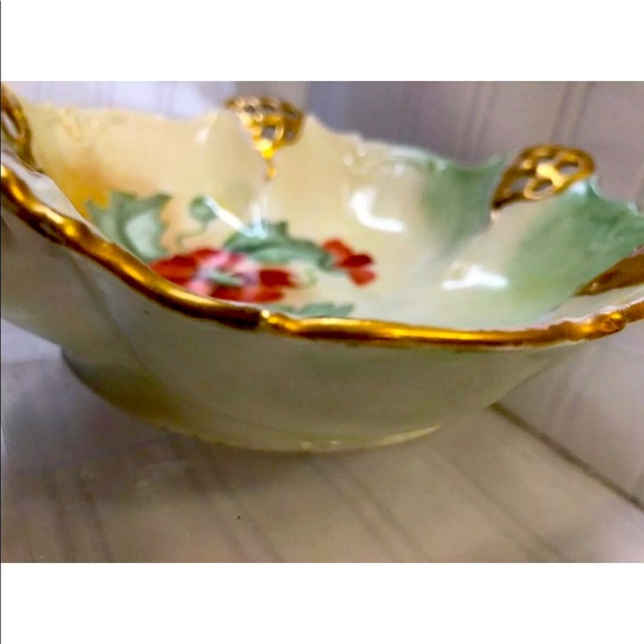 Dish over 100 years old! Bowl RC Moliere Bavaria Red Gold Leaves Flowers ANTIQUE - Picture 2 of 12